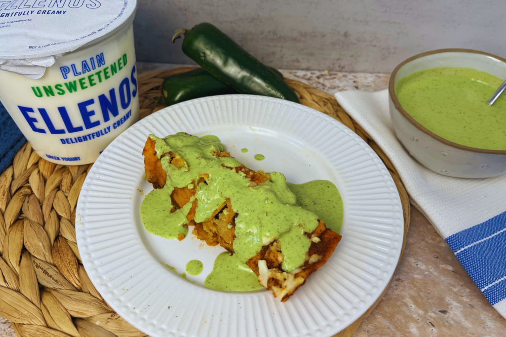 lime crema on an enchilada
