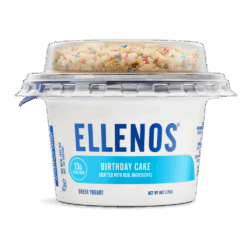 Ellenos birthday cake front of cup