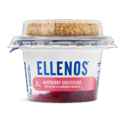 Ellenos raspberry cheesecake front of cup