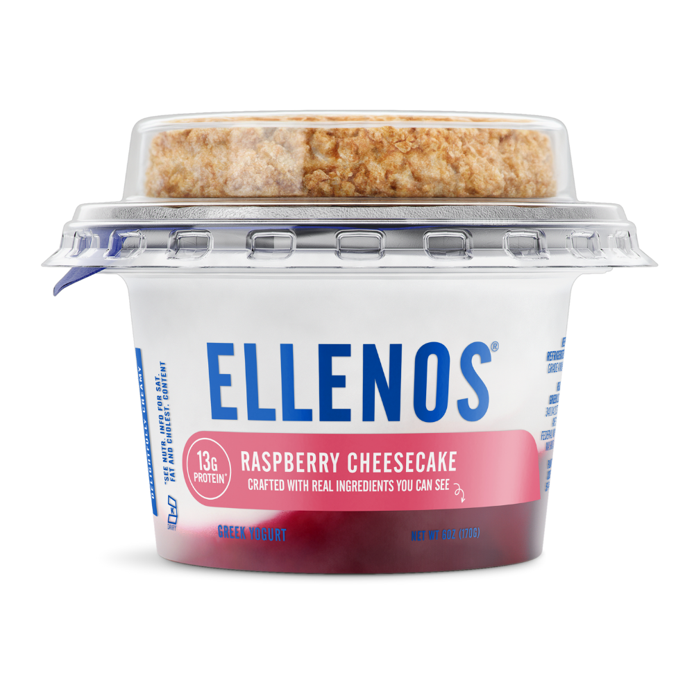 Ellenos raspberry cheesecake front of cup